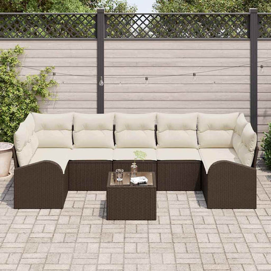 Tuin Sofa Set met opslag 8 pcs Bruin en Crème 289 x 124 x 69 cm is nu te koop bij PeponiXL, paradijselijk wonen!
