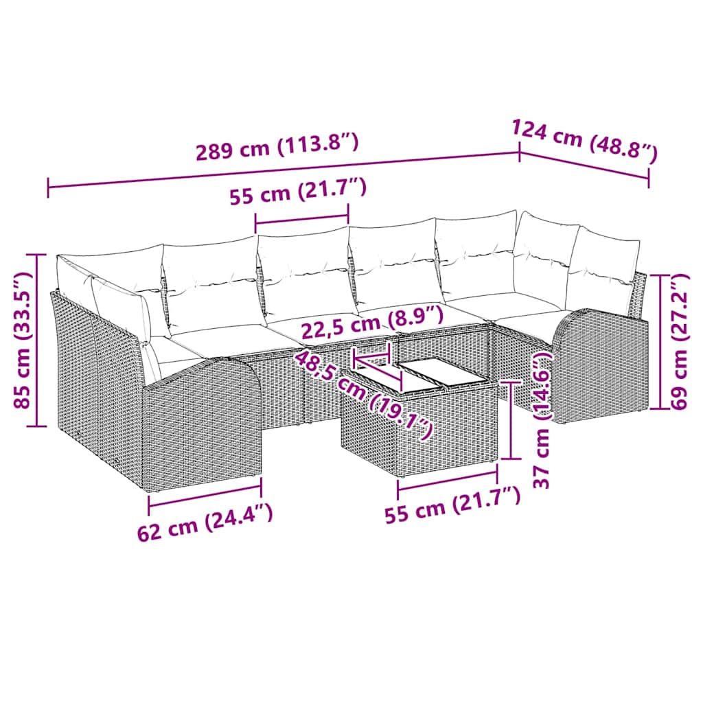 Tuin Sofa Set met opslag 8 pcs Bruin en Crème 289 x 124 x 69 cm is nu te koop bij PeponiXL, paradijselijk wonen!