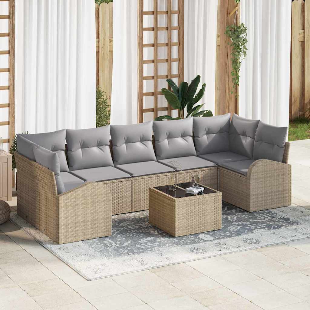 Tuin Sofa Set met opslag 8 pcs Beige en Grijs 289 x 124 x 69 cm is nu te koop bij PeponiXL, paradijselijk wonen!