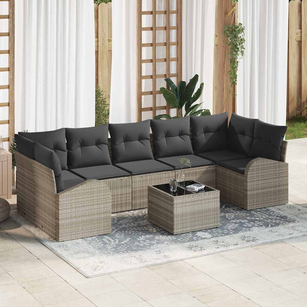 Tuin Sofa Set 8 pcs Licht Grijs en Donker Grijs poly rattan is nu te koop bij PeponiXL, paradijselijk wonen!