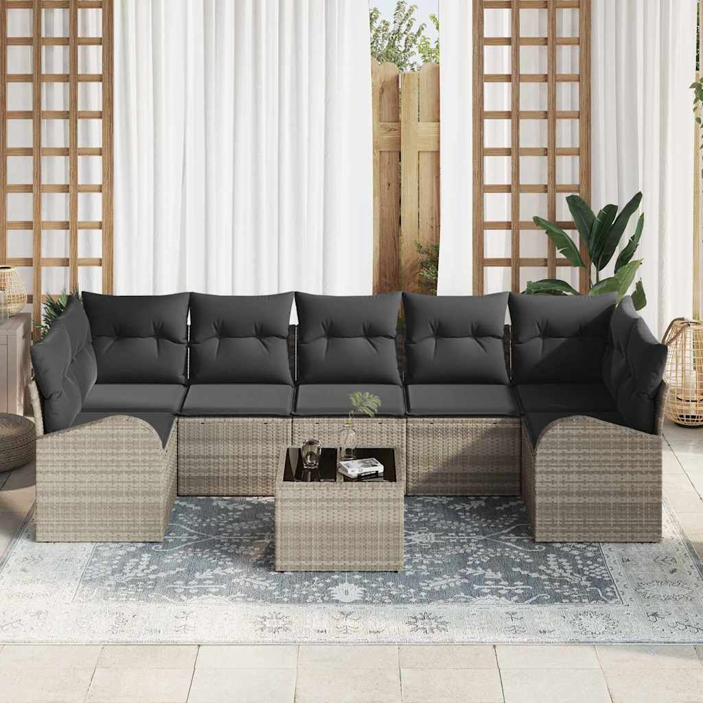 Tuin Sofa Set 8 pcs Licht Grijs en Donker Grijs poly rattan is nu te koop bij PeponiXL, paradijselijk wonen!