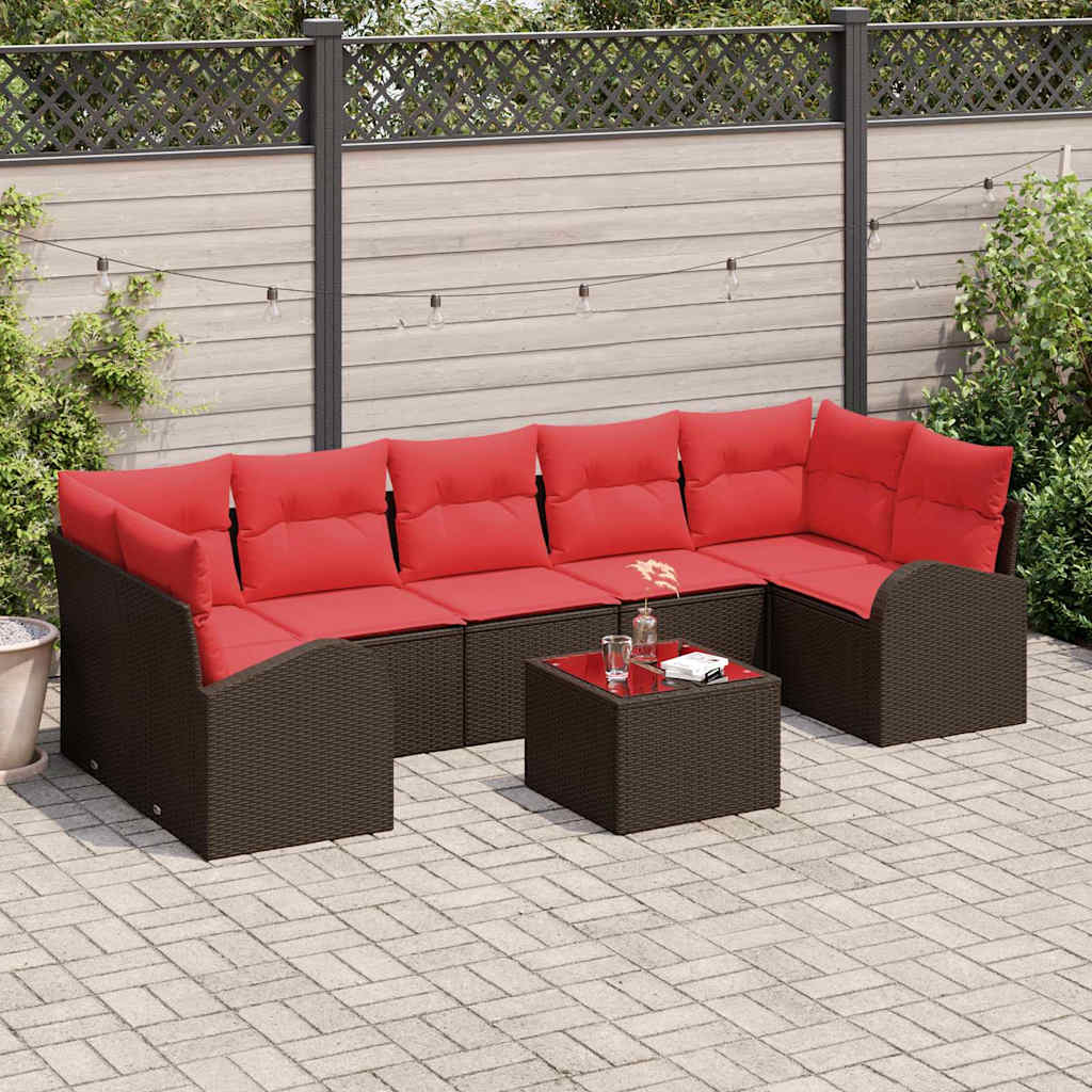 Tuin Sofa Set met opslag 8 pcs Beige en Rood poly rattan is nu te koop bij PeponiXL, paradijselijk wonen!