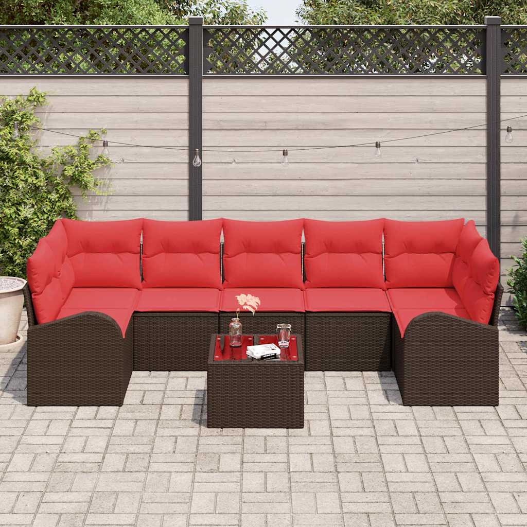 Tuin Sofa Set met opslag 8 pcs Beige en Rood poly rattan is nu te koop bij PeponiXL, paradijselijk wonen!
