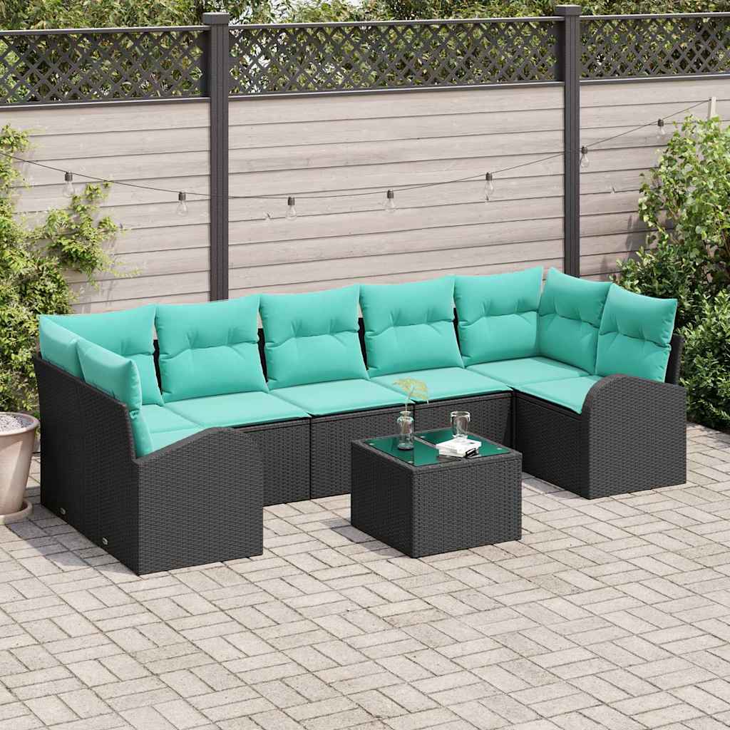 Tuin Sofa Set met opslag 8 pcs Zwart en Turquoise poly rattan is nu te koop bij PeponiXL, paradijselijk wonen!