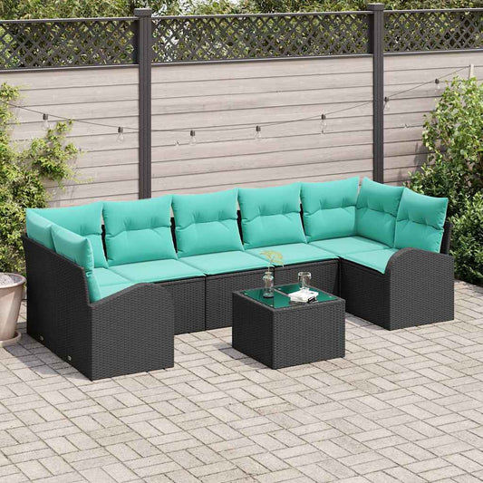 Tuin Sofa Set met opslag 8 pcs Zwart en Turquoise poly rattan is nu te koop bij PeponiXL, paradijselijk wonen!