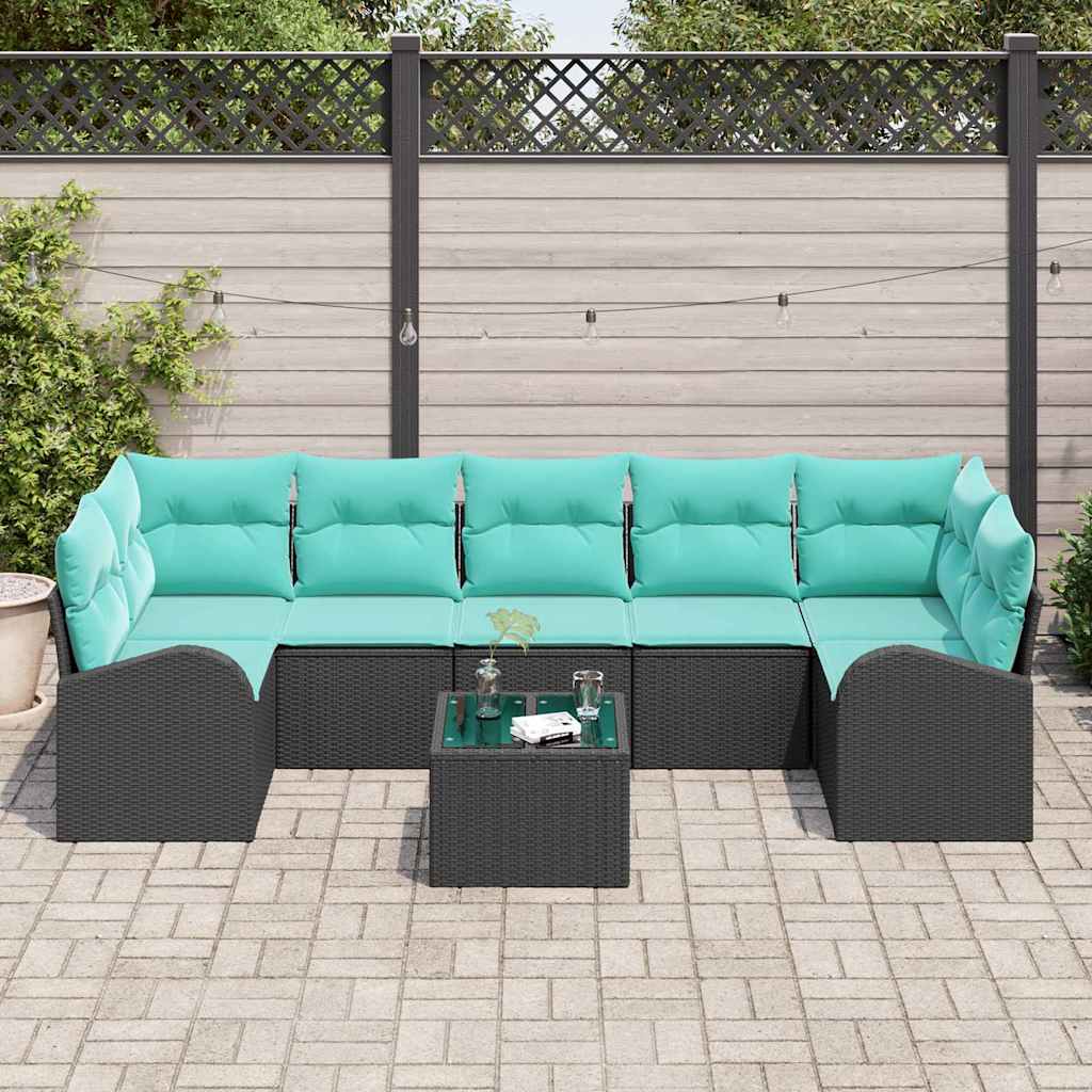 Tuin Sofa Set met opslag 8 pcs Zwart en Turquoise poly rattan is nu te koop bij PeponiXL, paradijselijk wonen!