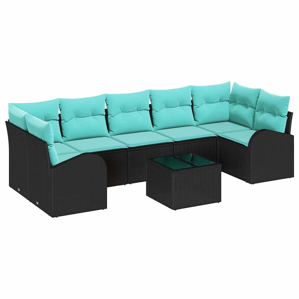 Tuin Sofa Set met opslag 8 pcs Zwart en Turquoise poly rattan is nu te koop bij PeponiXL, paradijselijk wonen!