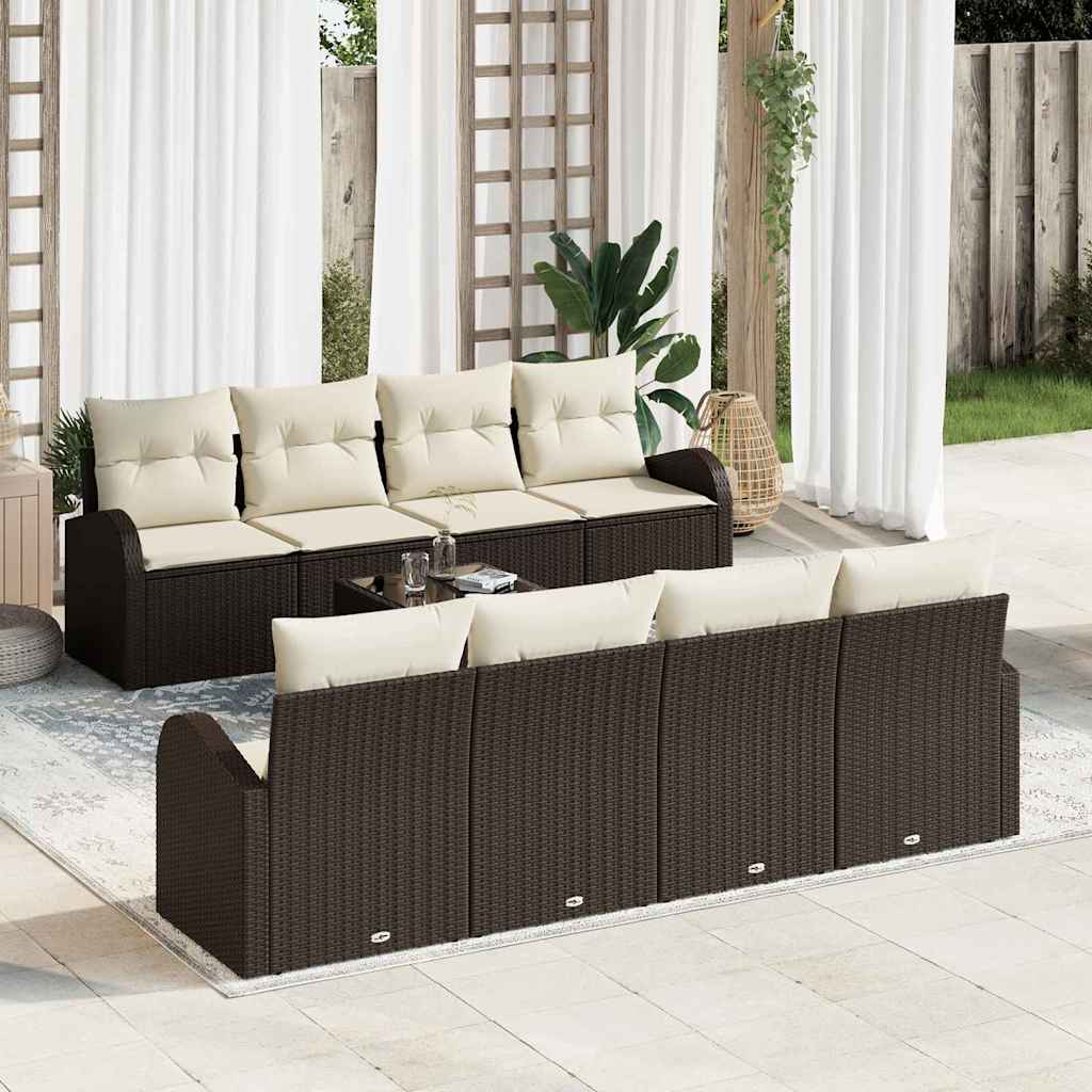 Tuin Sofa Set met opslag 9 pcs Bruin en Crème poly rattan is nu te koop bij PeponiXL, paradijselijk wonen!
