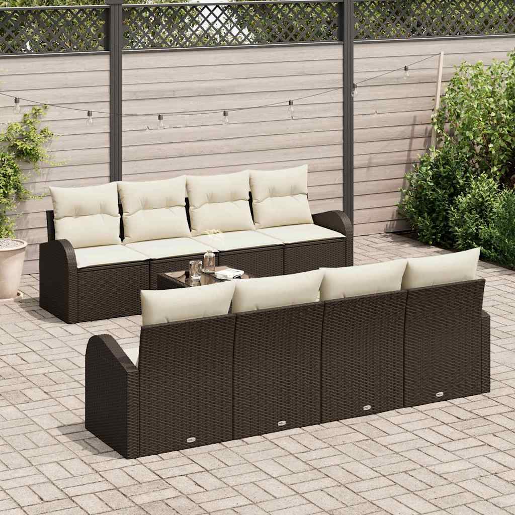 Tuin Sofa Set met opslag 9 pcs Bruin en Crème poly rattan is nu te koop bij PeponiXL, paradijselijk wonen!