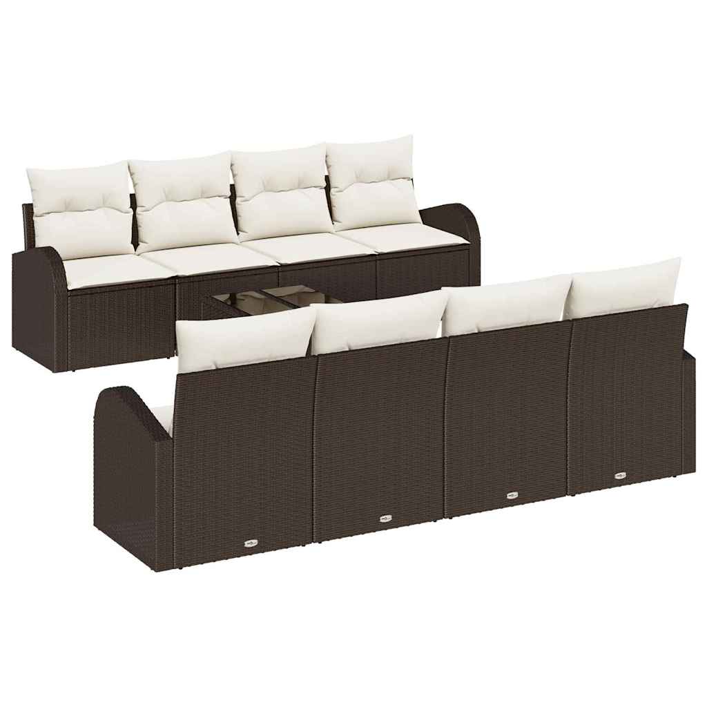 Tuin Sofa Set met opslag 9 pcs Bruin en Crème poly rattan is nu te koop bij PeponiXL, paradijselijk wonen!