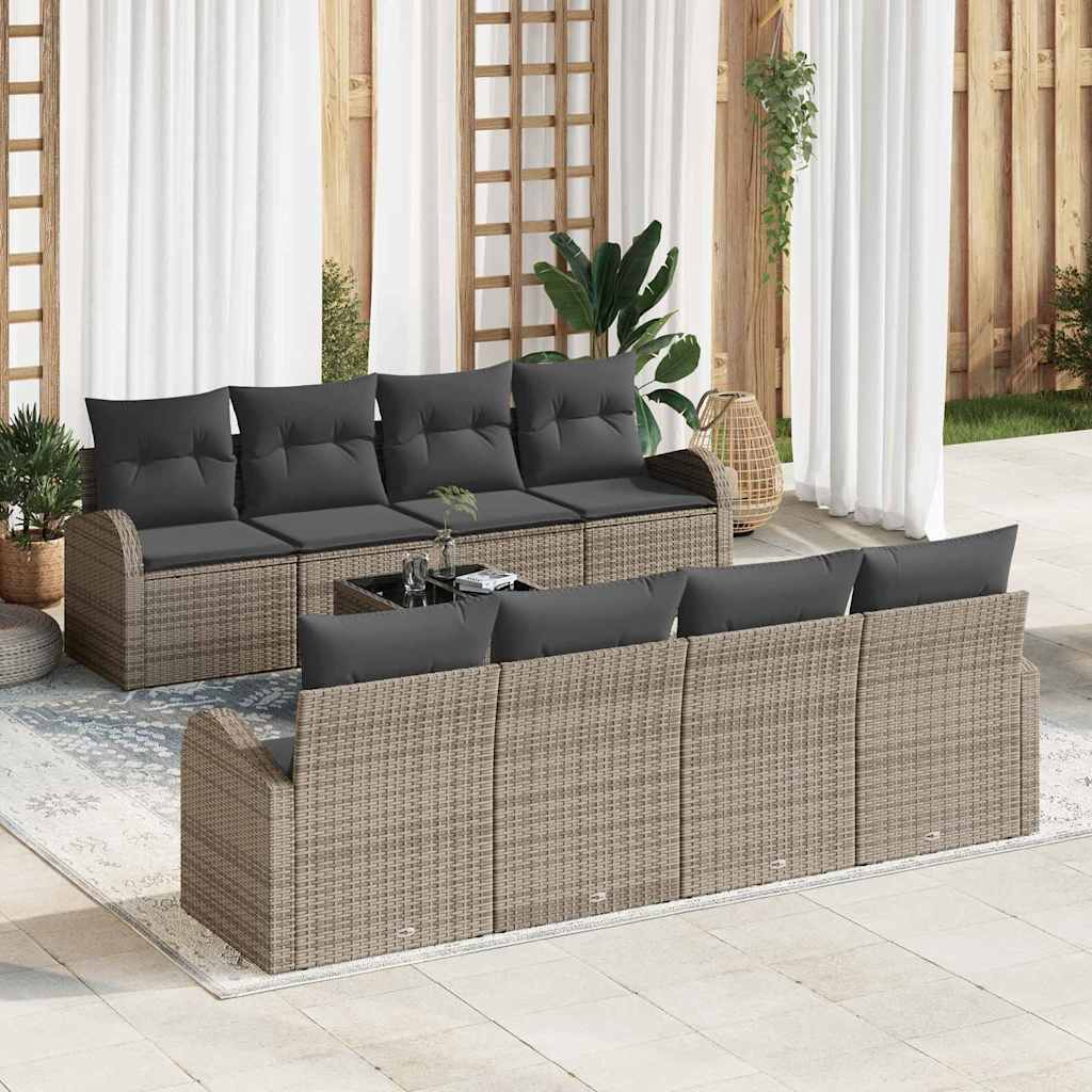 Tuin Sofa Set met opslag met kussen 9 pcs Grijs poly rattan is nu te koop bij PeponiXL, paradijselijk wonen!