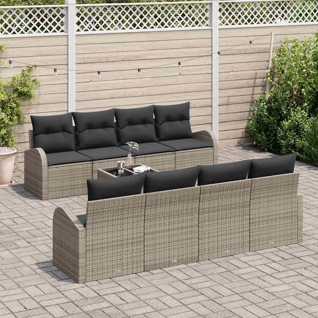 Tuin Sofa Set met opslag met kussen 9 pcs Grijs poly rattan is nu te koop bij PeponiXL, paradijselijk wonen!