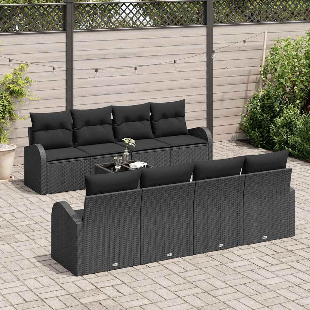 Tuin Sofa Set met opslag met kussen 9 pcs Zwart poly rattan is nu te koop bij PeponiXL, paradijselijk wonen!