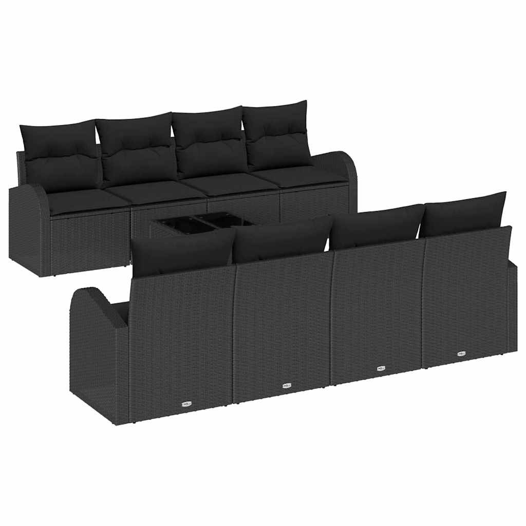 Tuin Sofa Set met opslag met kussen 9 pcs Zwart poly rattan is nu te koop bij PeponiXL, paradijselijk wonen!