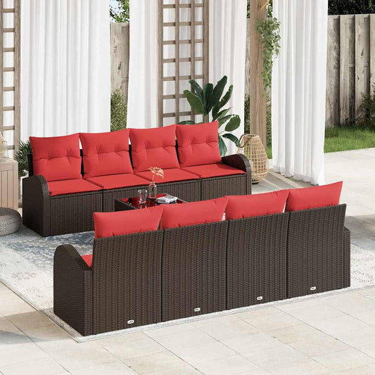 Bankstel met kussen met opslag 9 pcs Beige en Rood poly rattan is nu te koop bij PeponiXL, paradijselijk wonen!