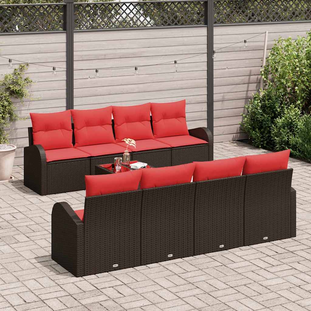 Bankstel met kussen met opslag 9 pcs Beige en Rood poly rattan is nu te koop bij PeponiXL, paradijselijk wonen!