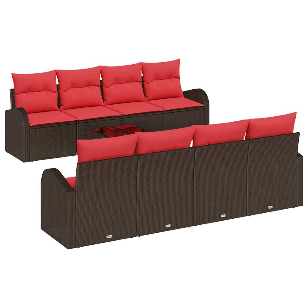 Bankstel met kussen met opslag 9 pcs Beige en Rood poly rattan is nu te koop bij PeponiXL, paradijselijk wonen!
