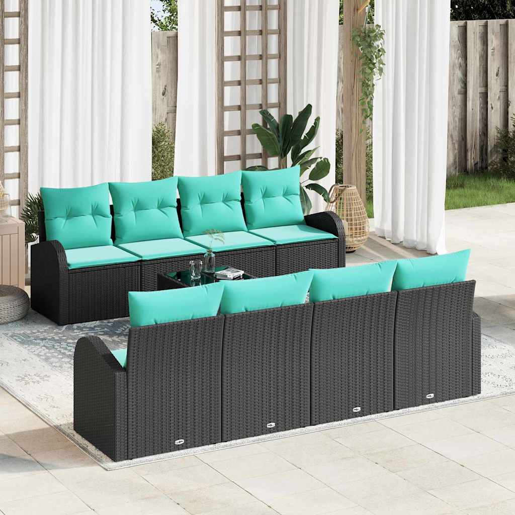 Bankstel met kussen 9 pcs Zwart en Turquoise poly rattan is nu te koop bij PeponiXL, paradijselijk wonen!