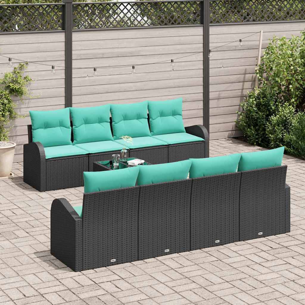 Bankstel met kussen 9 pcs Zwart en Turquoise poly rattan is nu te koop bij PeponiXL, paradijselijk wonen!