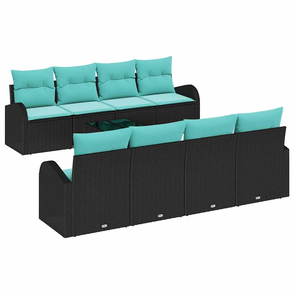 Bankstel met kussen 9 pcs Zwart en Turquoise poly rattan is nu te koop bij PeponiXL, paradijselijk wonen!