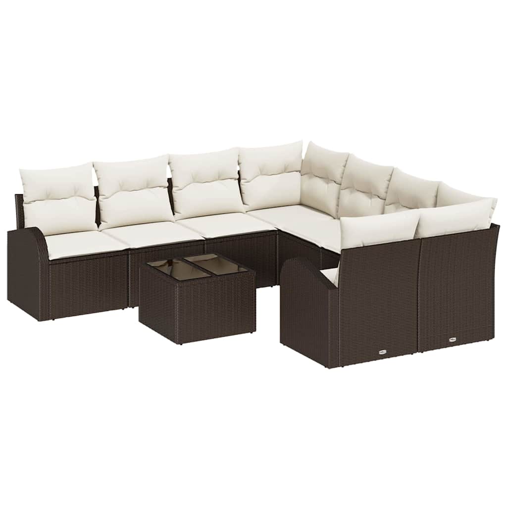 Bankstel met kussen met opslag 9 pcs Bruin en Crème poly rattan is nu te koop bij PeponiXL, paradijselijk wonen!