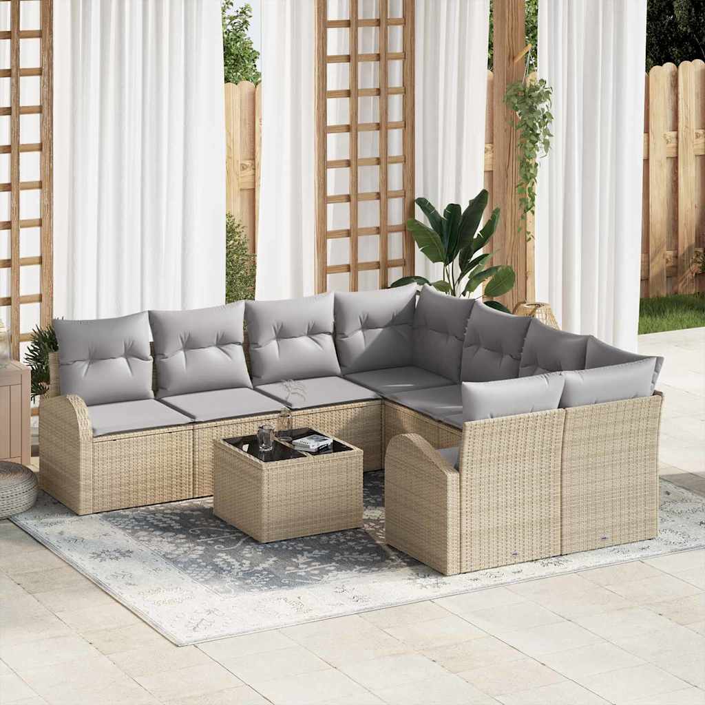 Bankstel met kussen met opslag 9 pcs Beige en Grijs poly rattan is nu te koop bij PeponiXL, paradijselijk wonen!