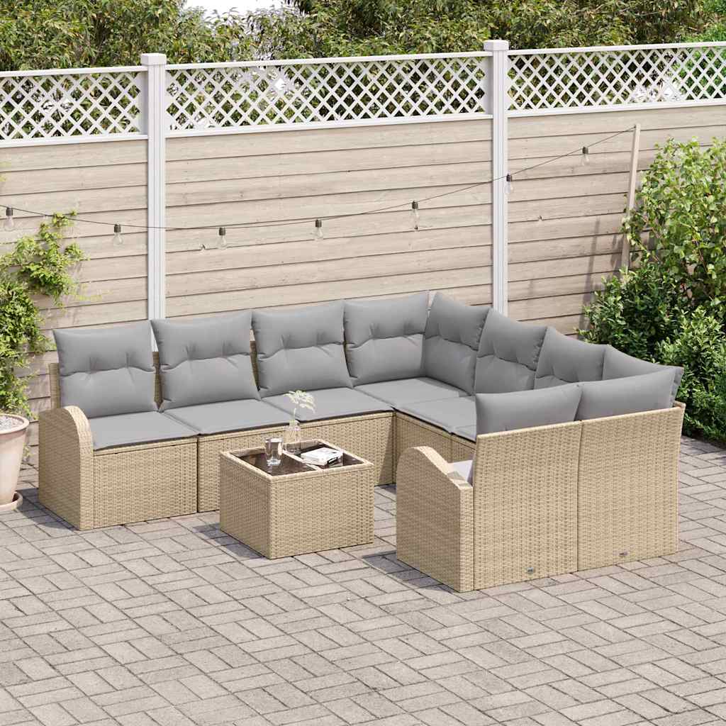 Bankstel met kussen met opslag 9 pcs Beige en Grijs poly rattan is nu te koop bij PeponiXL, paradijselijk wonen!