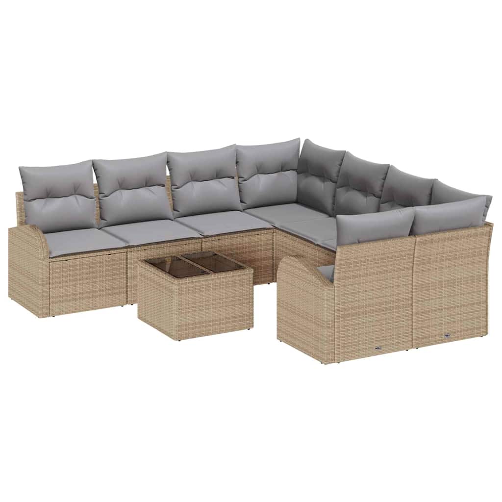 Bankstel met kussen met opslag 9 pcs Beige en Grijs poly rattan is nu te koop bij PeponiXL, paradijselijk wonen!