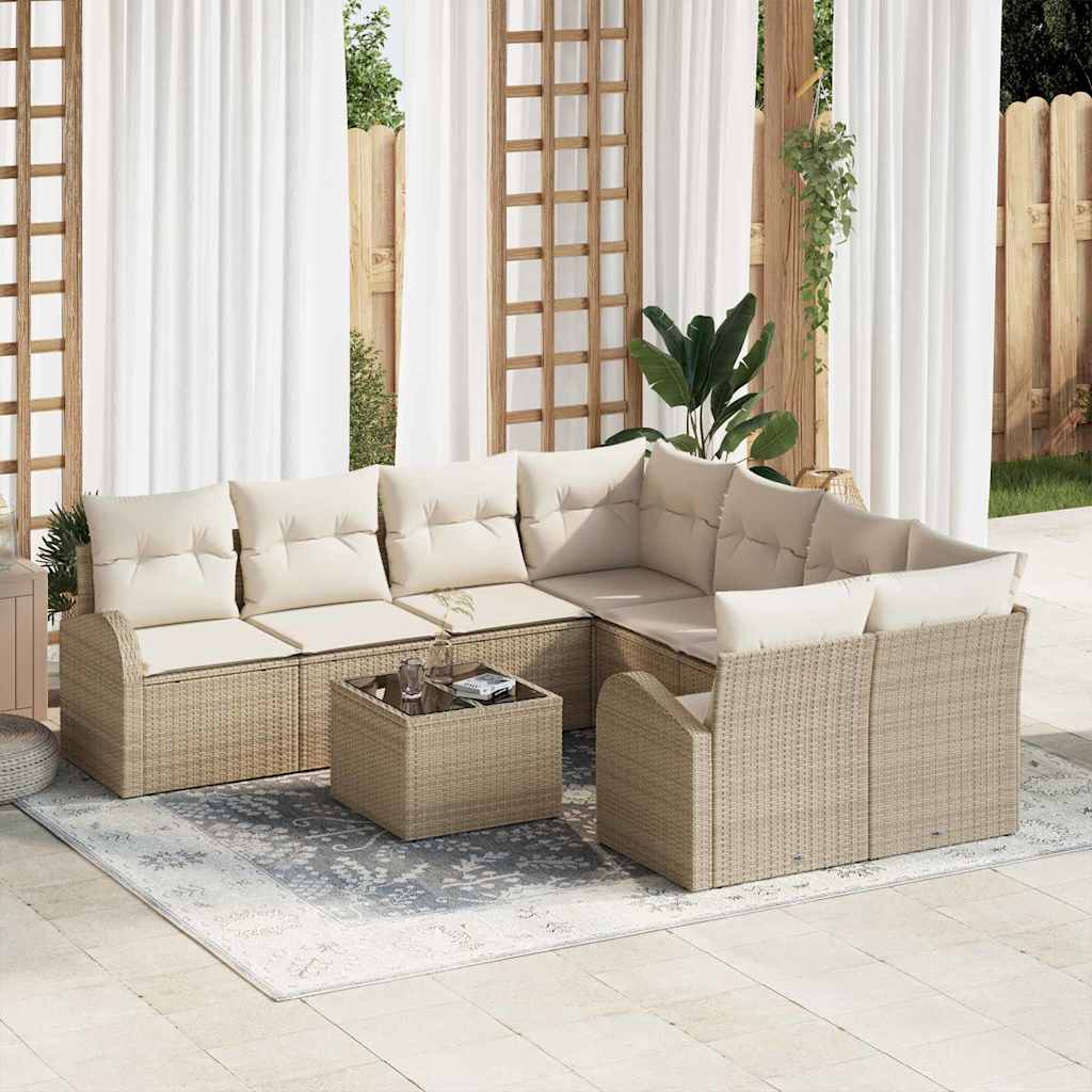 Bankstel met kussen met opslag 9 pcs Beige en Crème poly rattan is nu te koop bij PeponiXL, paradijselijk wonen!