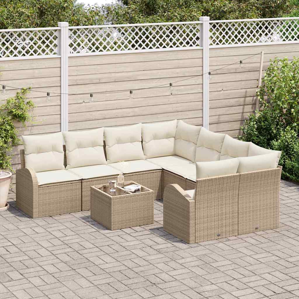 Bankstel met kussen met opslag 9 pcs Beige en Crème poly rattan is nu te koop bij PeponiXL, paradijselijk wonen!