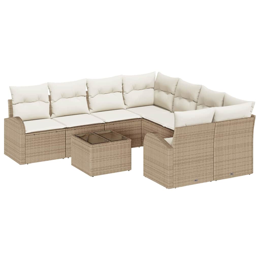 Bankstel met kussen met opslag 9 pcs Beige en Crème poly rattan is nu te koop bij PeponiXL, paradijselijk wonen!
