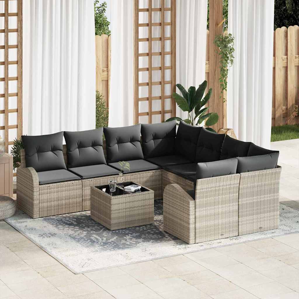 Bankstel 9 pcs Licht Grijs en Donker Grijs poly rattan is nu te koop bij PeponiXL, paradijselijk wonen!
