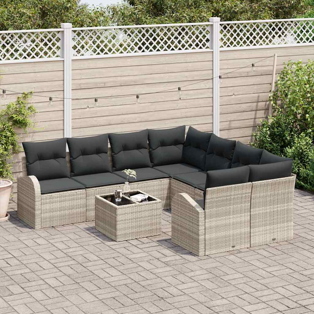 Bankstel 9 pcs Licht Grijs en Donker Grijs poly rattan is nu te koop bij PeponiXL, paradijselijk wonen!