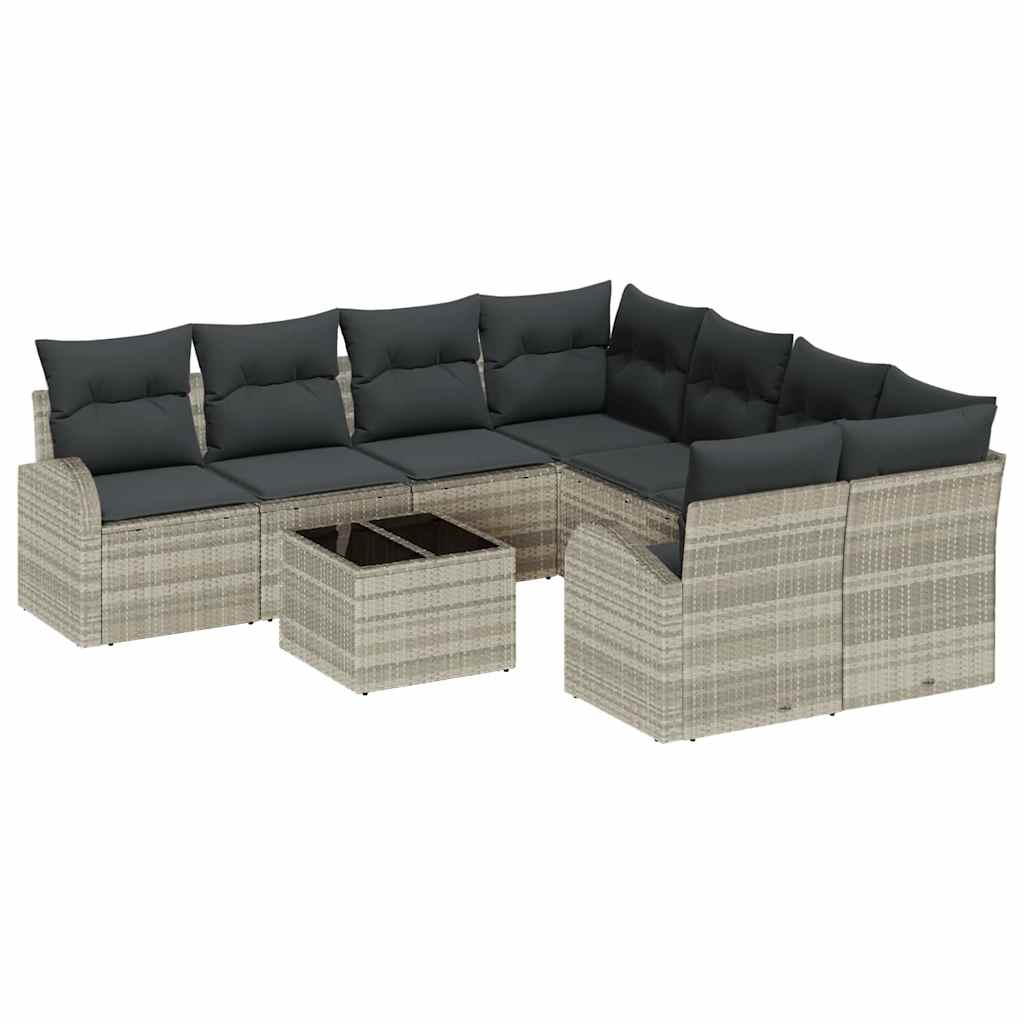 Bankstel 9 pcs Licht Grijs en Donker Grijs poly rattan is nu te koop bij PeponiXL, paradijselijk wonen!