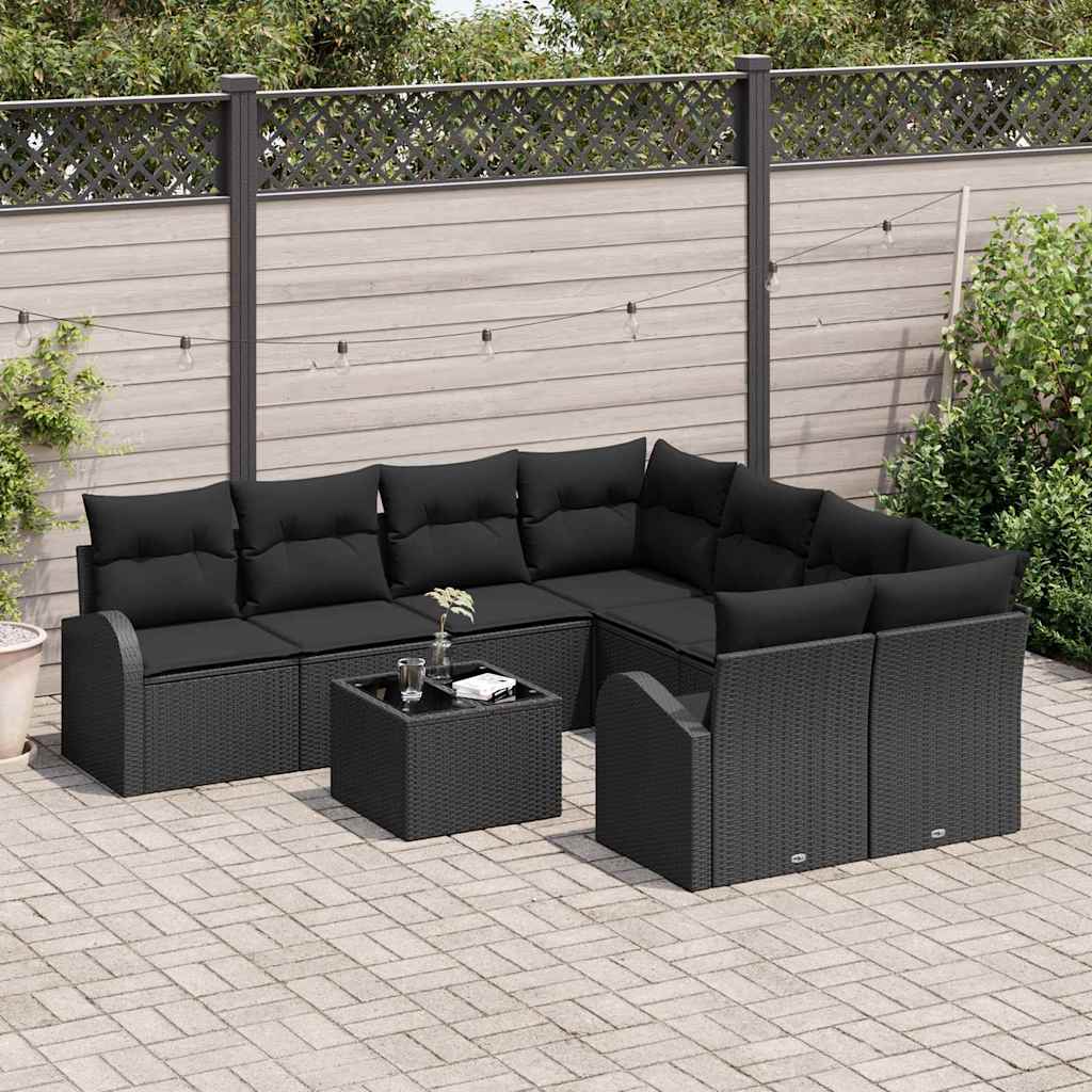 Bankstel met kussen met opslag 9 pcs Zwart poly rattan is nu te koop bij PeponiXL, paradijselijk wonen!