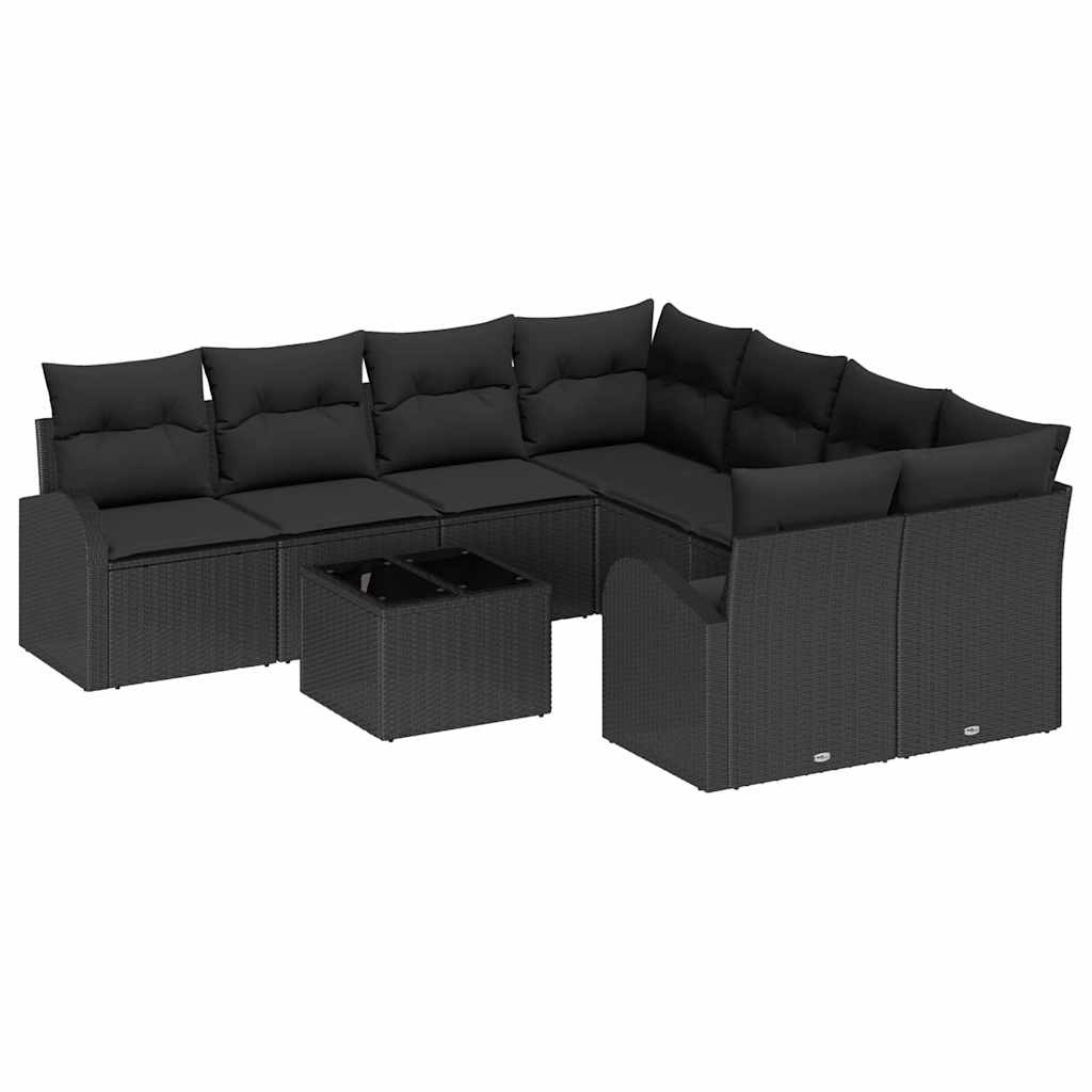 Bankstel met kussen met opslag 9 pcs Zwart poly rattan is nu te koop bij PeponiXL, paradijselijk wonen!