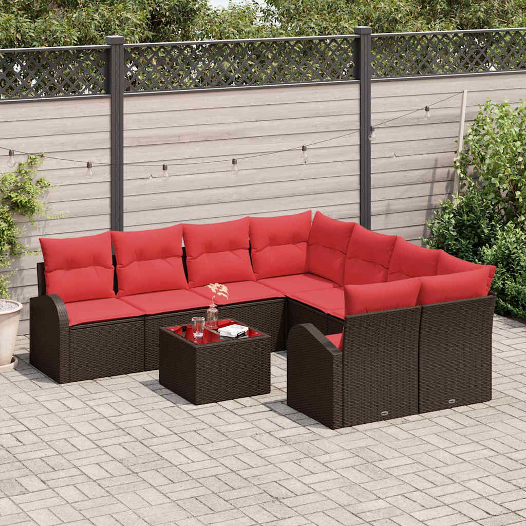 Bankstel met kussen met opslag 9 pcs Beige en Rood poly rattan is nu te koop bij PeponiXL, paradijselijk wonen!