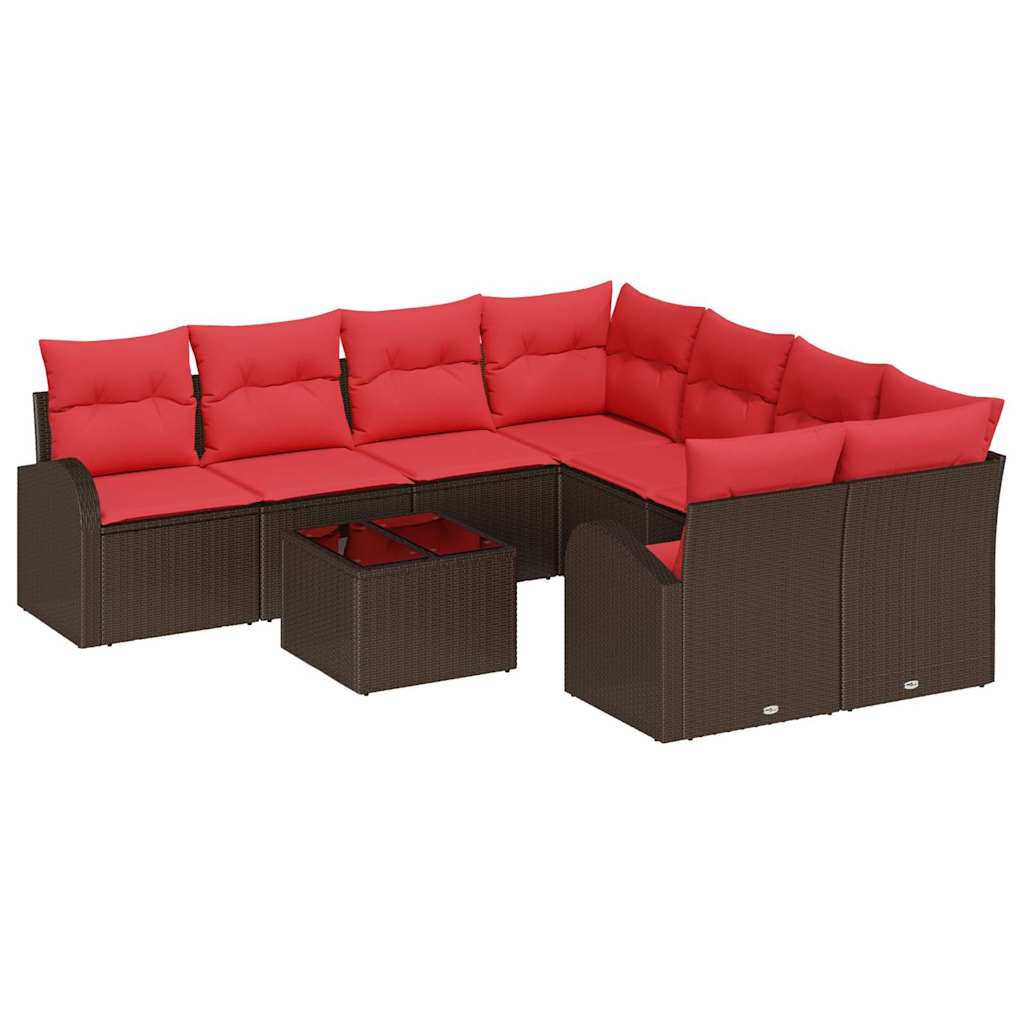 Bankstel met kussen met opslag 9 pcs Beige en Rood poly rattan is nu te koop bij PeponiXL, paradijselijk wonen!