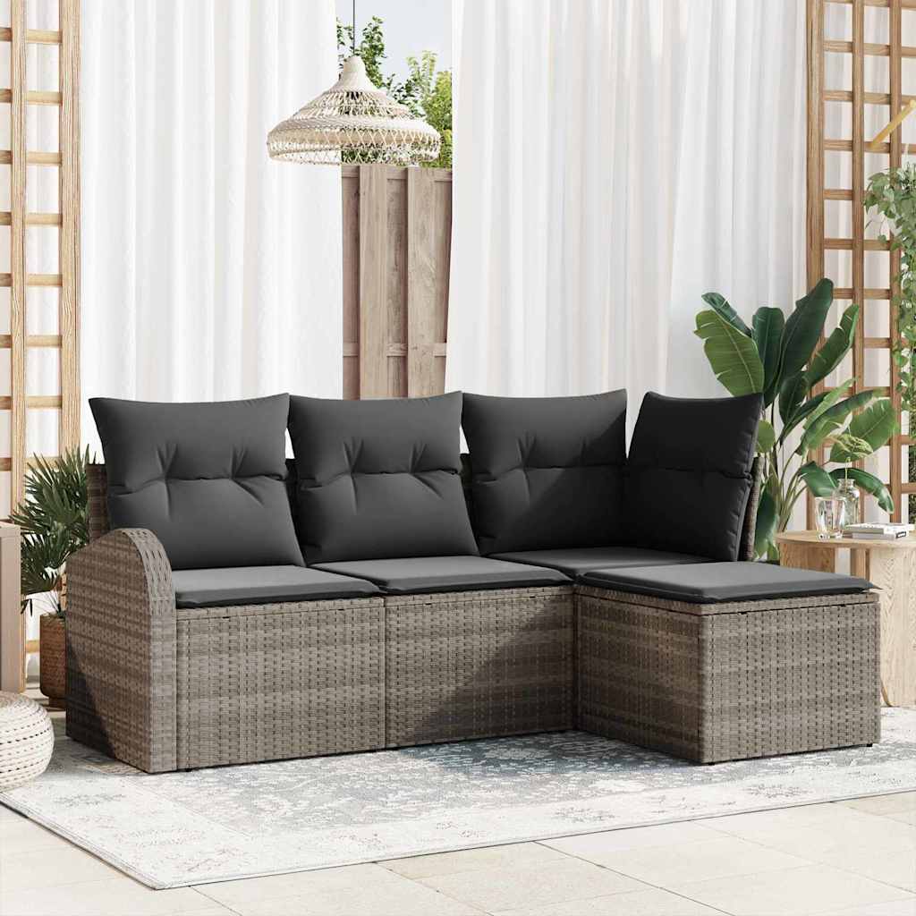 Bankstel met kussen met opslag 4 pcs Grijs poly rattan is nu te koop bij PeponiXL, paradijselijk wonen!