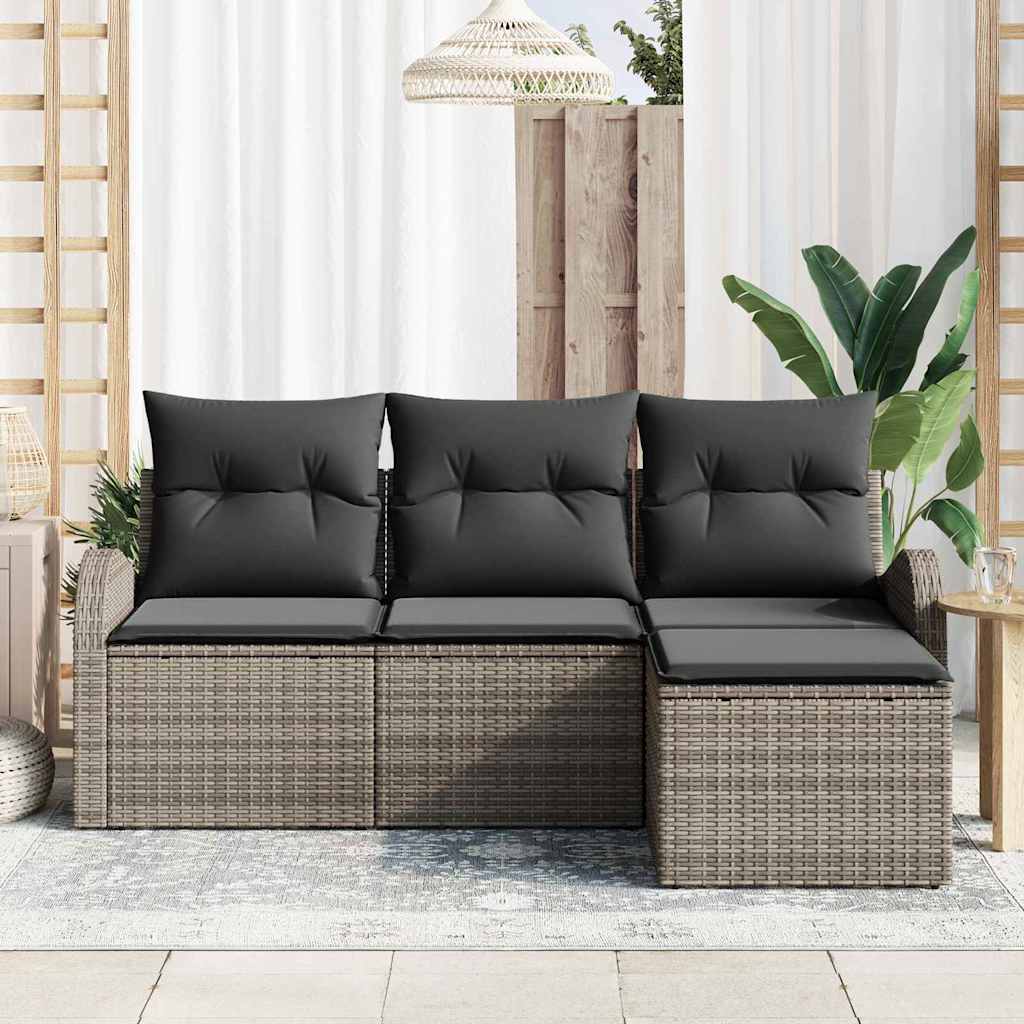 Bankstel met kussen met opslag 4 pcs Grijs poly rattan is nu te koop bij PeponiXL, paradijselijk wonen!