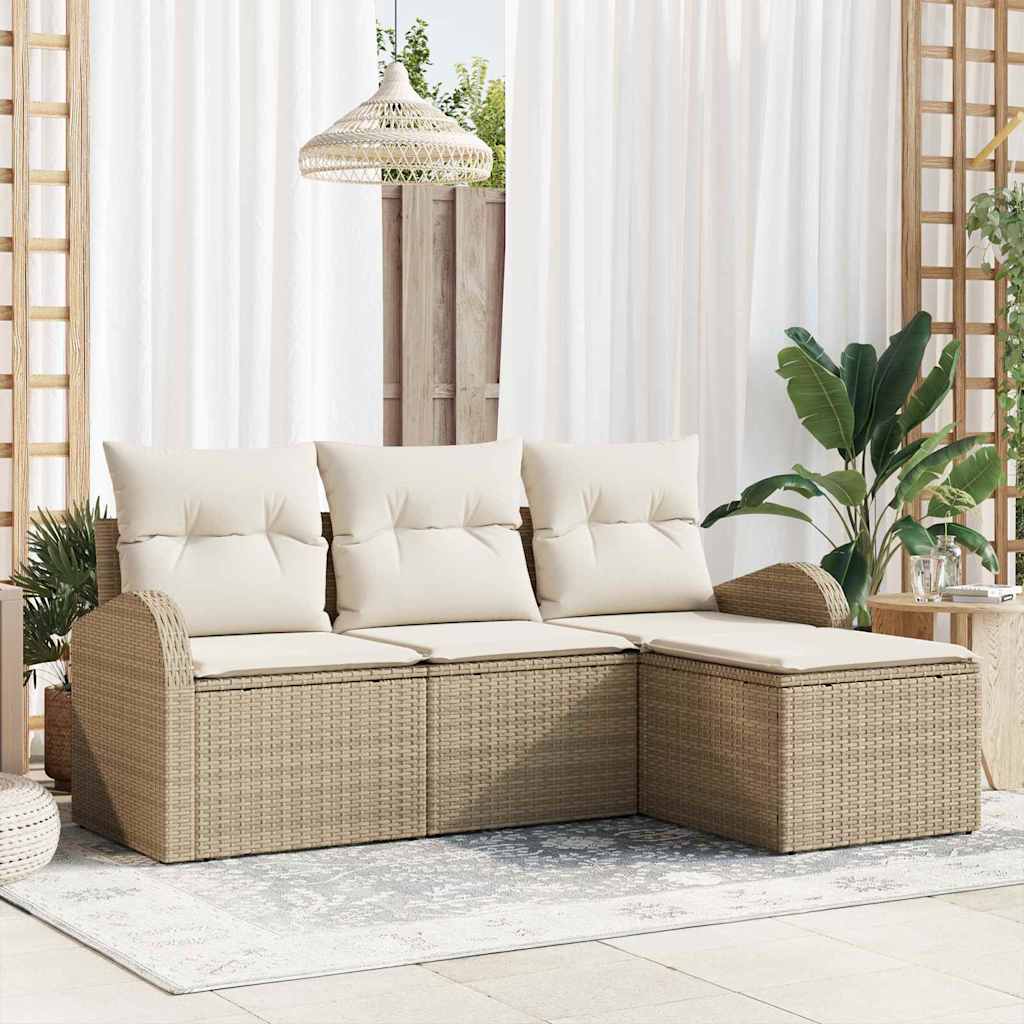 Bankstel met kussen met opslag 4 pcs Beige en Wit poly rattan is nu te koop bij PeponiXL, paradijselijk wonen!