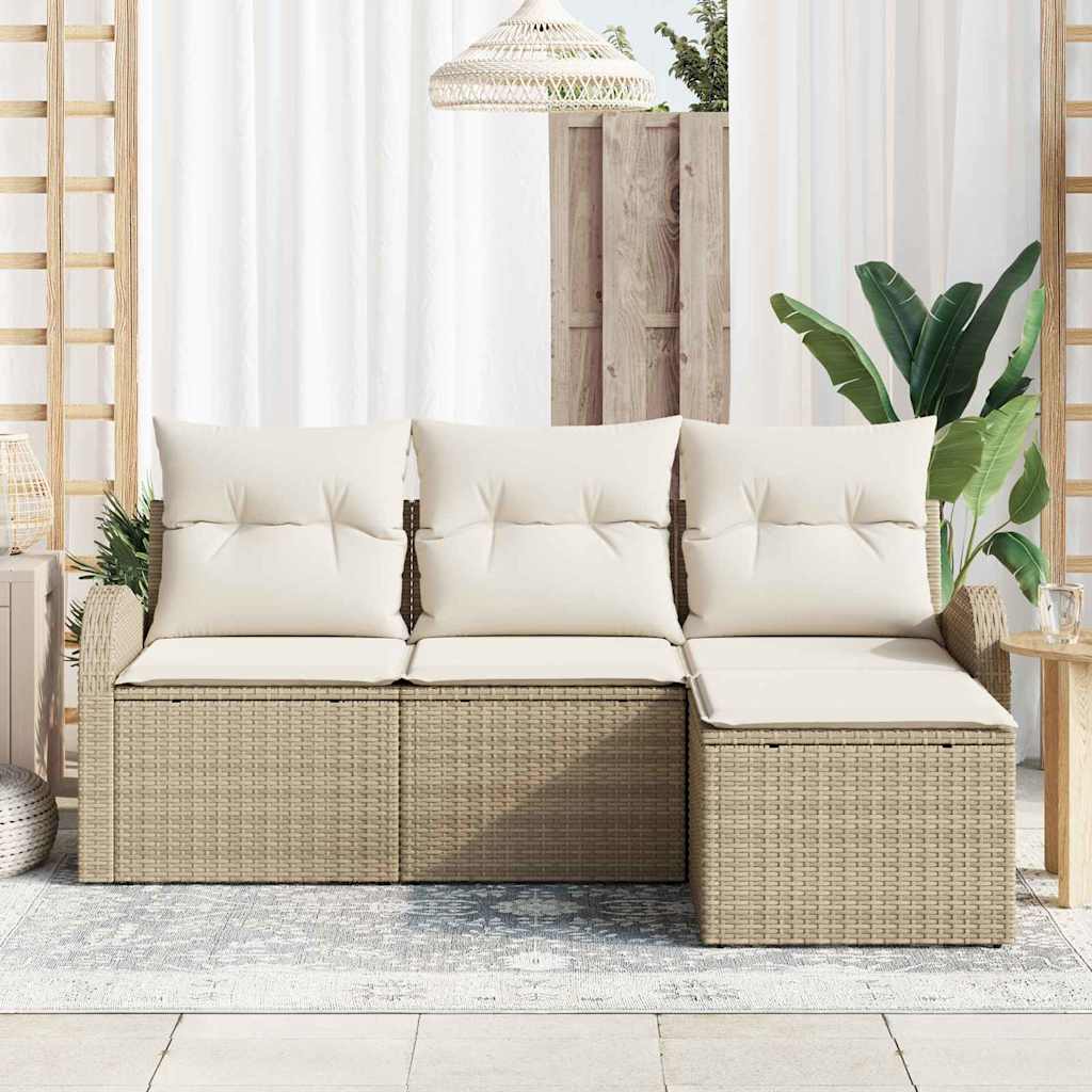 Bankstel met kussen met opslag 4 pcs Beige en Wit poly rattan is nu te koop bij PeponiXL, paradijselijk wonen!