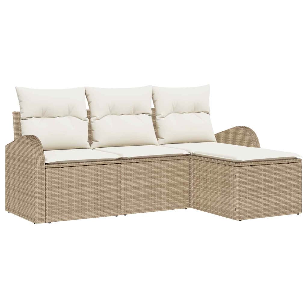 Bankstel met kussen met opslag 4 pcs Beige en Wit poly rattan is nu te koop bij PeponiXL, paradijselijk wonen!