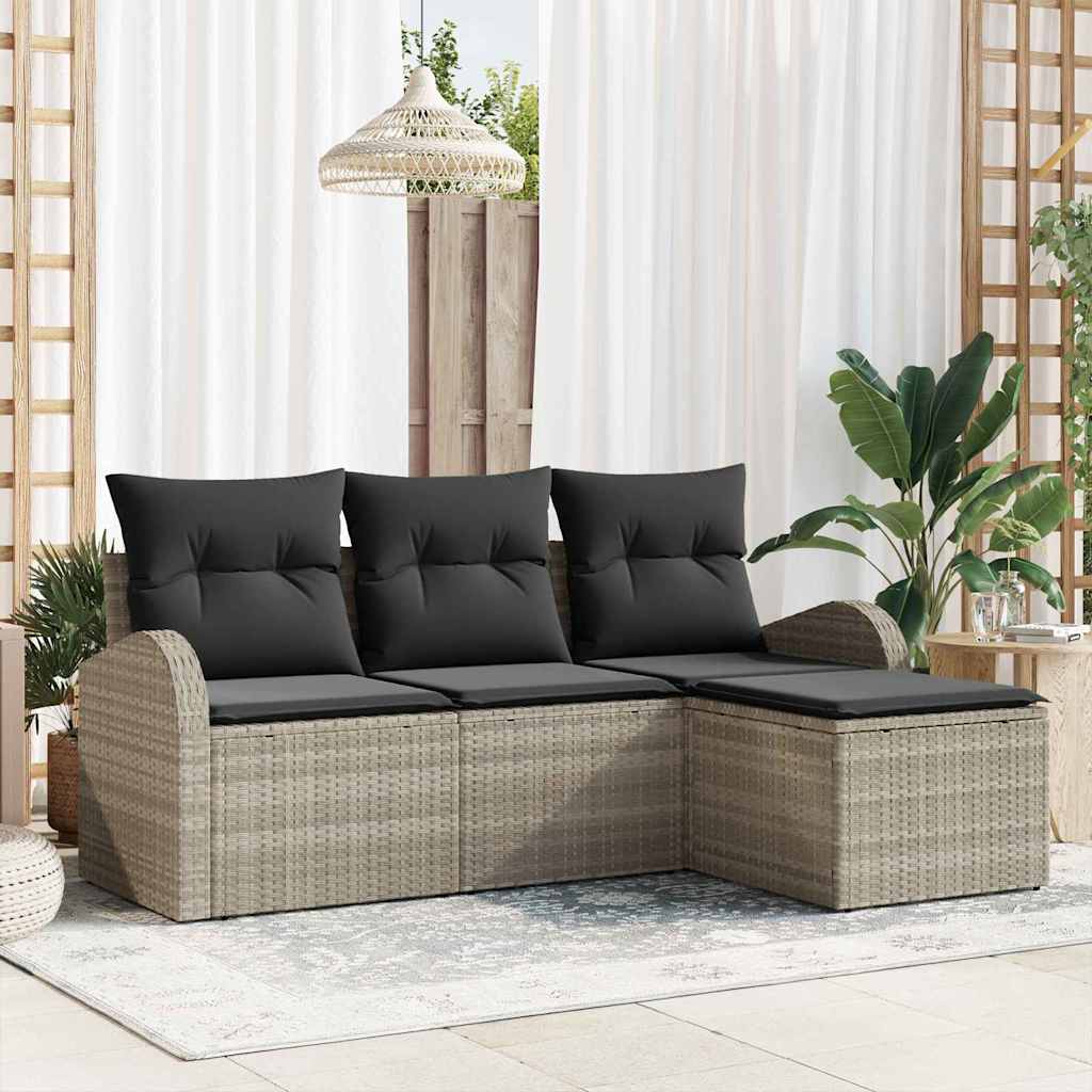 Bankstel met kussen met opslag 4 pcs Lichtgrijs poly rattan is nu te koop bij PeponiXL, paradijselijk wonen!