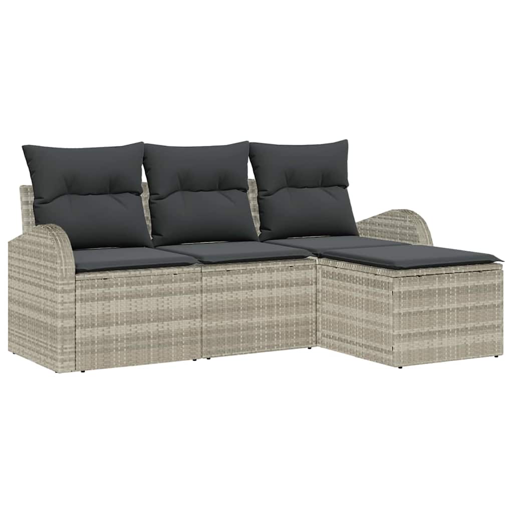 Bankstel met kussen met opslag 4 pcs Lichtgrijs poly rattan is nu te koop bij PeponiXL, paradijselijk wonen!