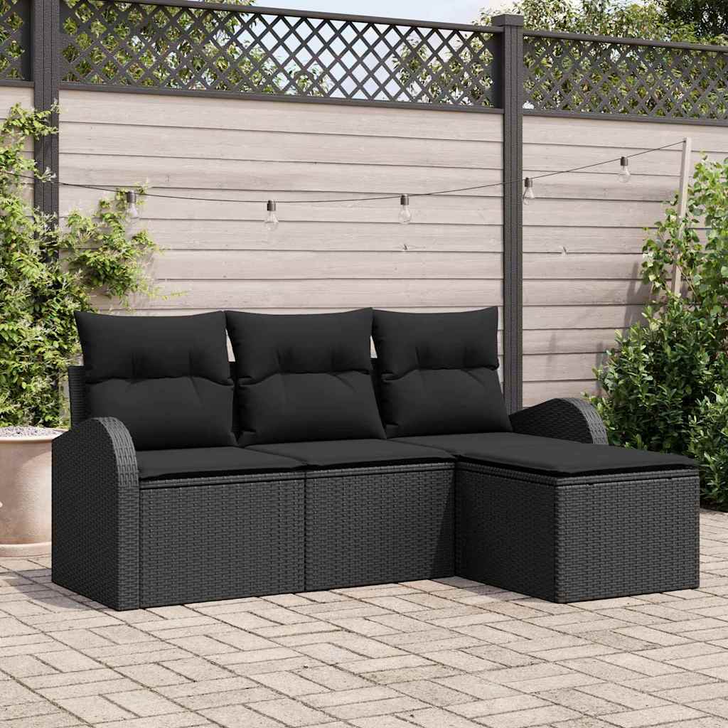 Bankstel met kussen met opslag 4 pcs Zwart poly rattan is nu te koop bij PeponiXL, paradijselijk wonen!