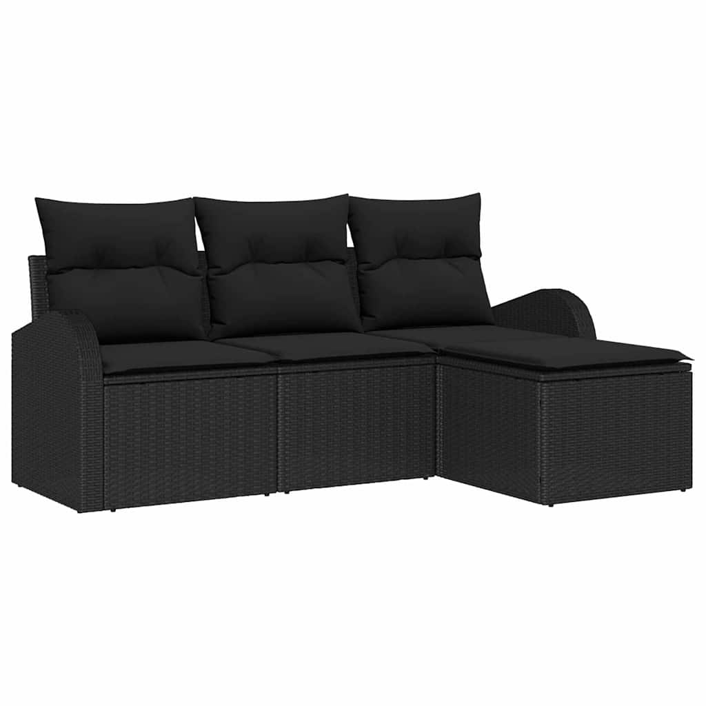 Bankstel met kussen met opslag 4 pcs Zwart poly rattan is nu te koop bij PeponiXL, paradijselijk wonen!