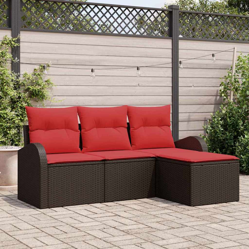 Bankstel met kussen met opslag 4 pcs Bruin en Rood poly rattan is nu te koop bij PeponiXL, paradijselijk wonen!