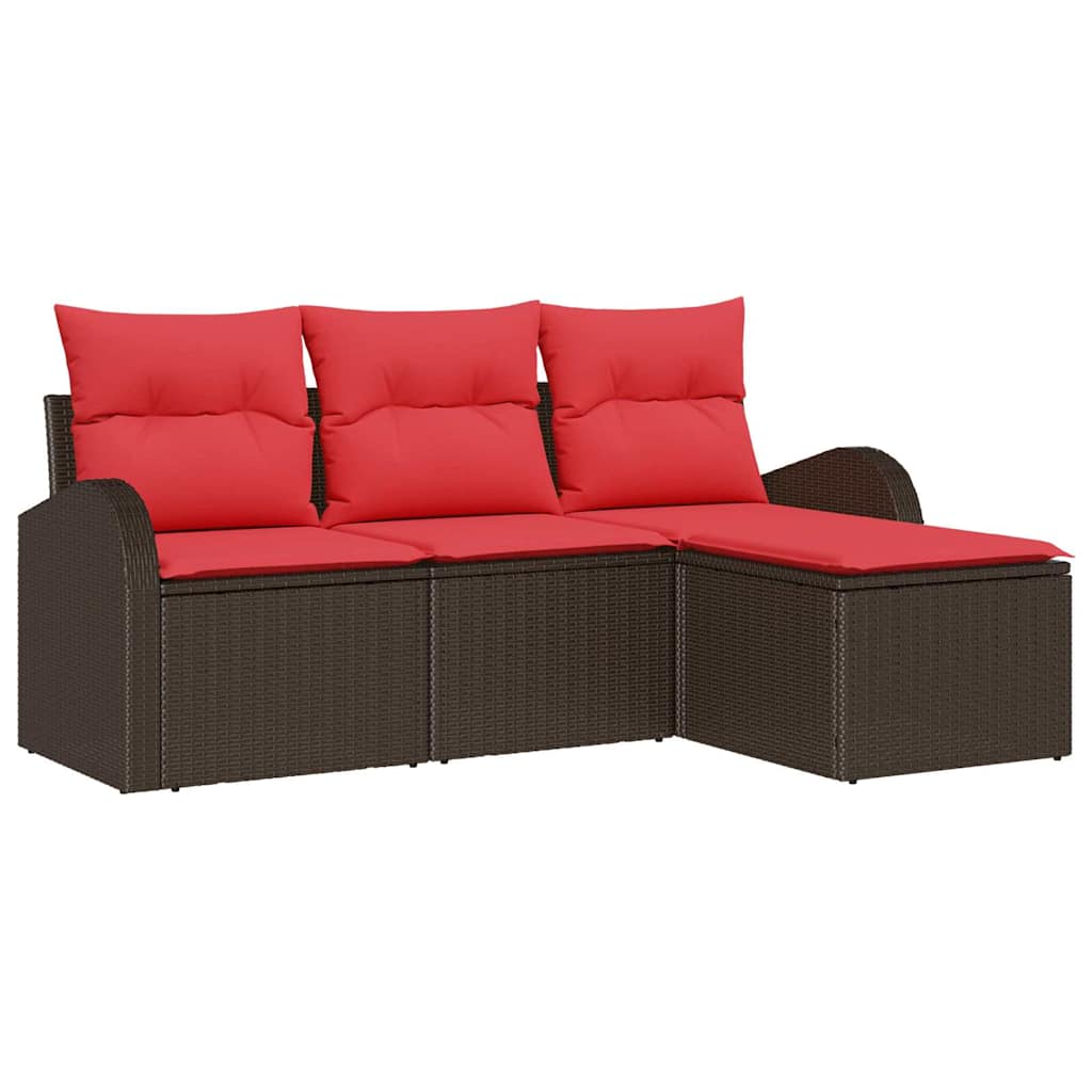 Bankstel met kussen met opslag 4 pcs Bruin en Rood poly rattan is nu te koop bij PeponiXL, paradijselijk wonen!