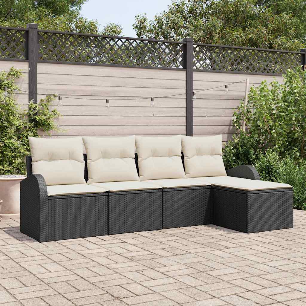 Bankstel met kussen met opslag 5 pcs Zwart en Wit poly rattan is nu te koop bij PeponiXL, paradijselijk wonen!